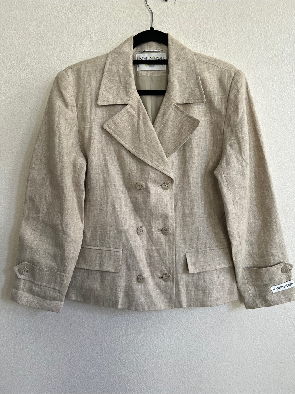 INTERNATIONAL SCENE Vintage 100% Linen Double-Breasted Blazer Natural Women's 10